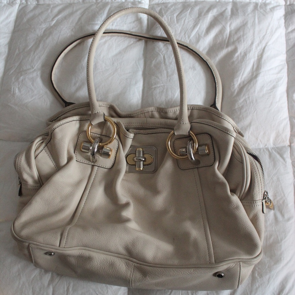B. Makowsky Large Cream Leather Bag